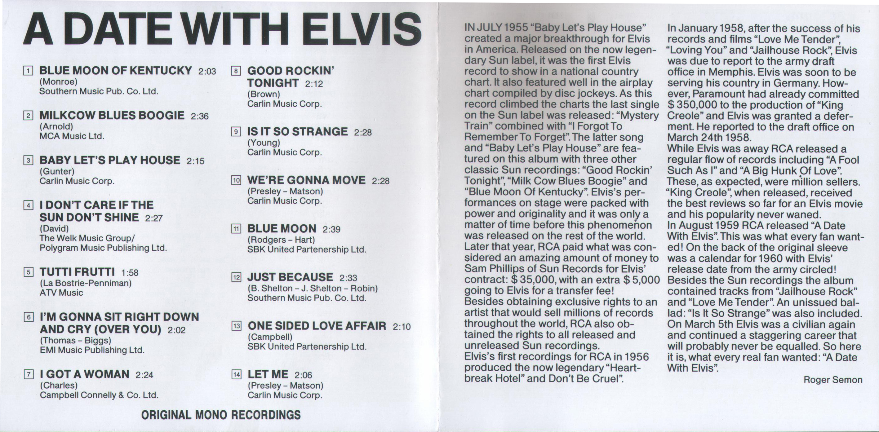 Elvis Presley  The Original Elvis Presley Collection 08; A Date With Elvis : Booklet 2